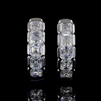 14K White Gold Asscher Cut Lab Diamond Huggie Earrings with Half Bezel Setting - 1.00 Carats Total Diamond Weight - Covaloro Fine Jewelry