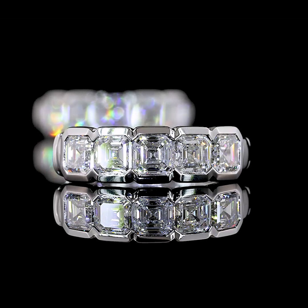 14K White Gold Asscher Cut Lab Diamond Huggie Earrings with Half Bezel Setting - 1.00 Carats Total Diamond Weight - Covaloro Fine Jewelry