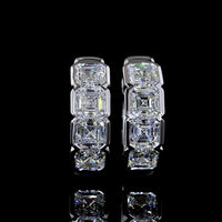 14K White Gold Asscher Cut Lab Diamond Huggie Earrings with Half Bezel Setting - 2.07 Carats Total Diamond Weight - Covaloro Fine Jewelry