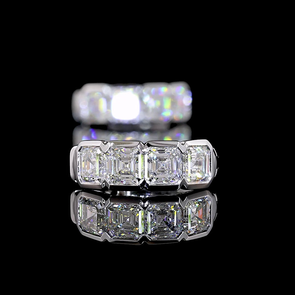 14K White Gold Asscher Cut Lab Diamond Huggie Earrings with Half Bezel Setting - 2.07 Carats Total Diamond Weight - Covaloro Fine Jewelry
