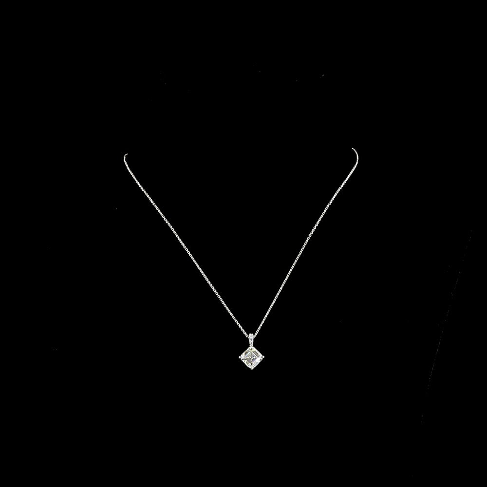14K White Gold Asscher Cut Lab Diamond Pendant with Brilliant Diamond Accents - 2.78 Carat Total Weight GIA Certified - Covaloro Fine Jewelry