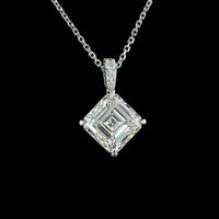 14K White Gold Asscher Cut Lab Diamond Pendant with Brilliant Diamond Accents - 2.78 Carat Total Weight GIA Certified - Covaloro Fine Jewelry