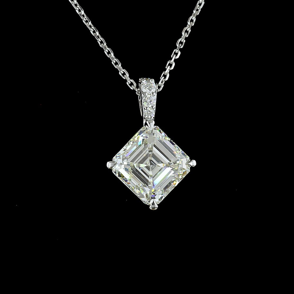 14K White Gold Asscher Cut Lab Diamond Pendant with Brilliant Diamond Accents - 2.78 Carat Total Weight GIA Certified - Covaloro Fine Jewelry