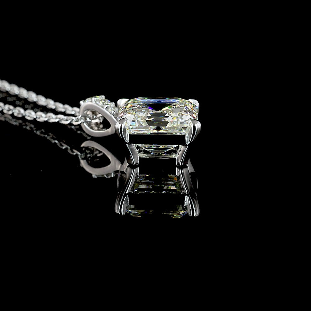 14K White Gold Asscher Cut Lab Diamond Pendant with Brilliant Diamond Accents - 2.78 Carat Total Weight GIA Certified - Covaloro Fine Jewelry