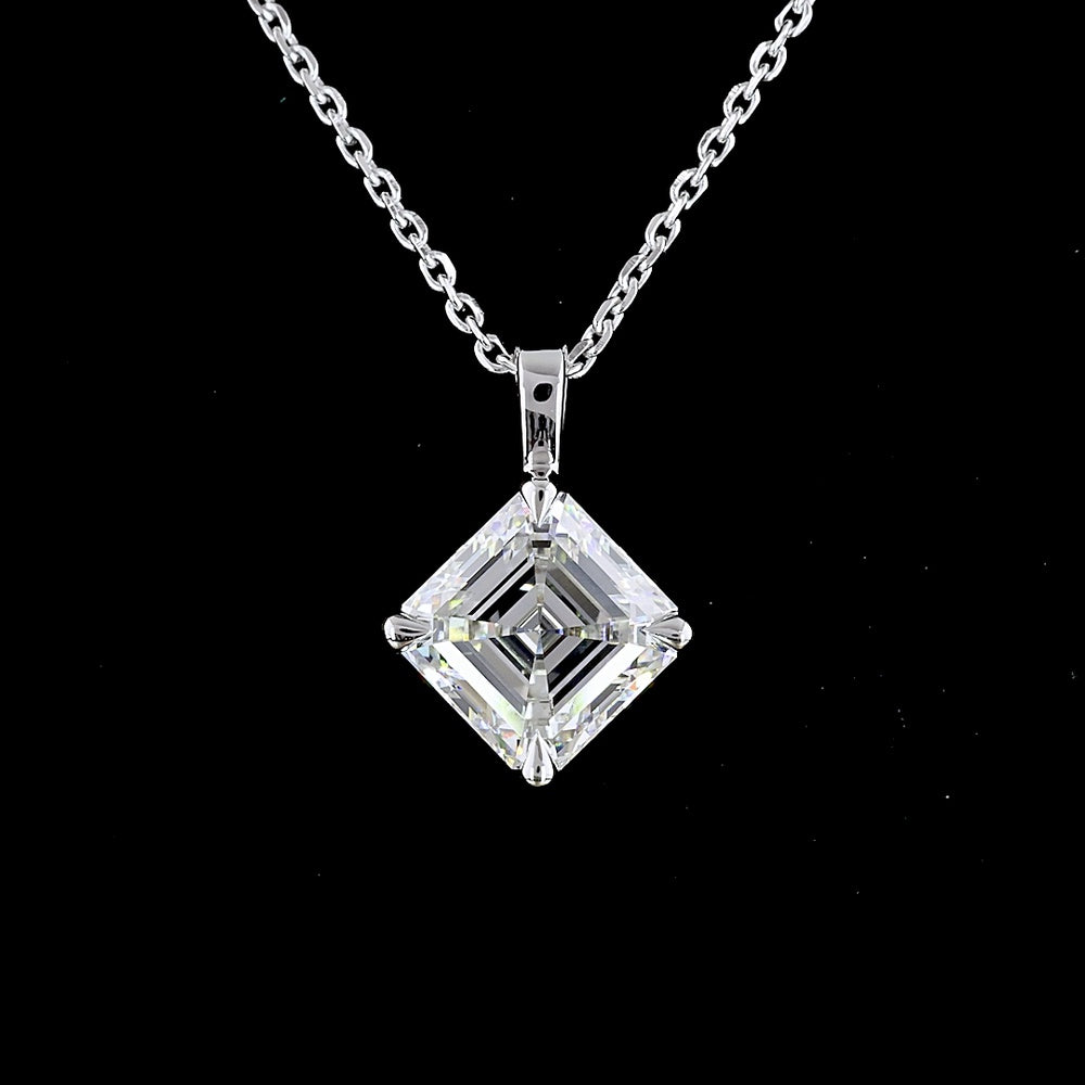 14K White Gold Asscher Cut Lab Diamond Solitaire Pendant - 2.00 Carat Total Weight, G VVS2 IGI Certified - Covaloro Fine Jewelry
