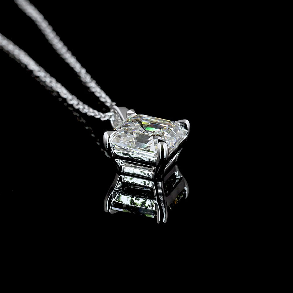 14K White Gold Asscher Cut Lab Diamond Solitaire Pendant - 2.00 Carat Total Weight, G VVS2 IGI Certified - Covaloro Fine Jewelry