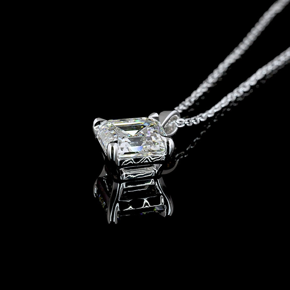 14K White Gold Asscher Cut Lab Diamond Solitaire Pendant - 2.00 Carat Total Weight, G VVS2 IGI Certified - Covaloro Fine Jewelry