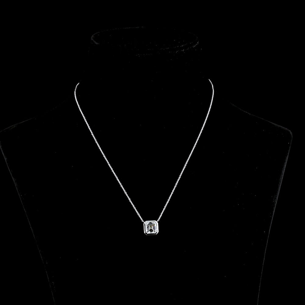 14K White Gold Asscher Cut Lab Diamond Solitaire Pendant with Bezel Setting - F VS1 3.06 Carat Total Weight - Covaloro Fine Jewelry