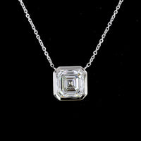 14K White Gold Asscher Cut Lab Diamond Solitaire Pendant with Bezel Setting - F VS1 3.06 Carat Total Weight - Covaloro Fine Jewelry