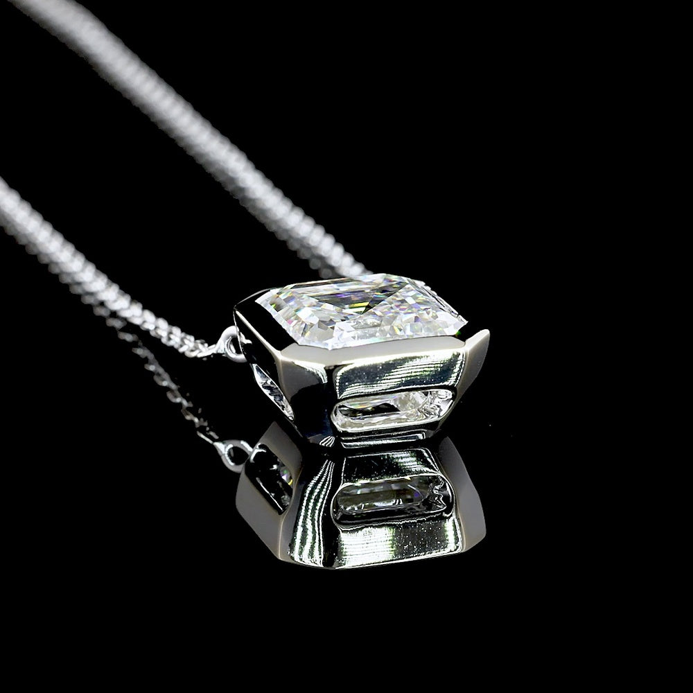 14K White Gold Asscher Cut Lab Diamond Solitaire Pendant with Bezel Setting - F VS1 3.06 Carat Total Weight - Covaloro Fine Jewelry