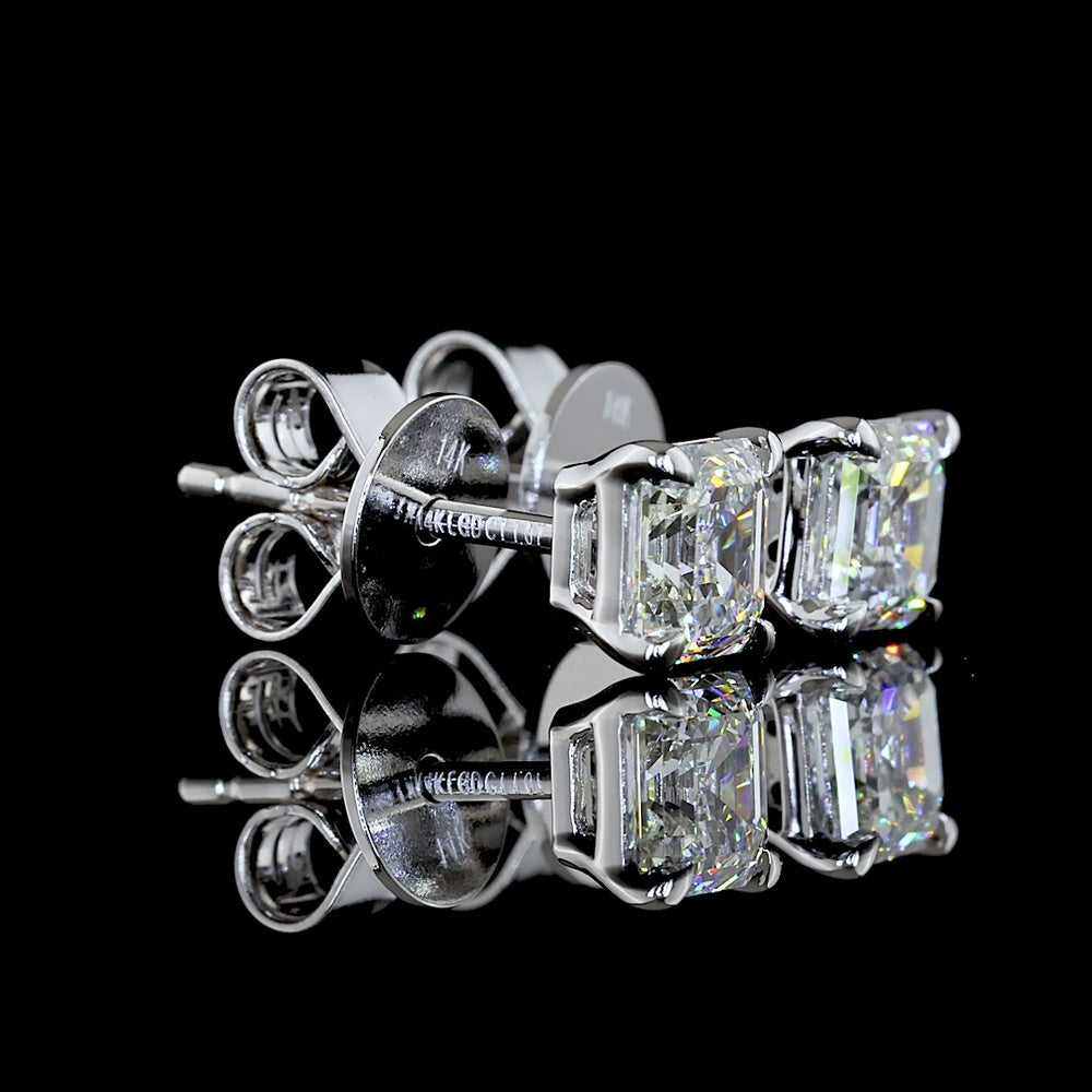 14K White Gold Asscher Cut Lab Diamond Stud Earrings - 1.07 Carat Total Weight, D VVS2 Clarity, IGI Certified - Covaloro Fine Jewelry