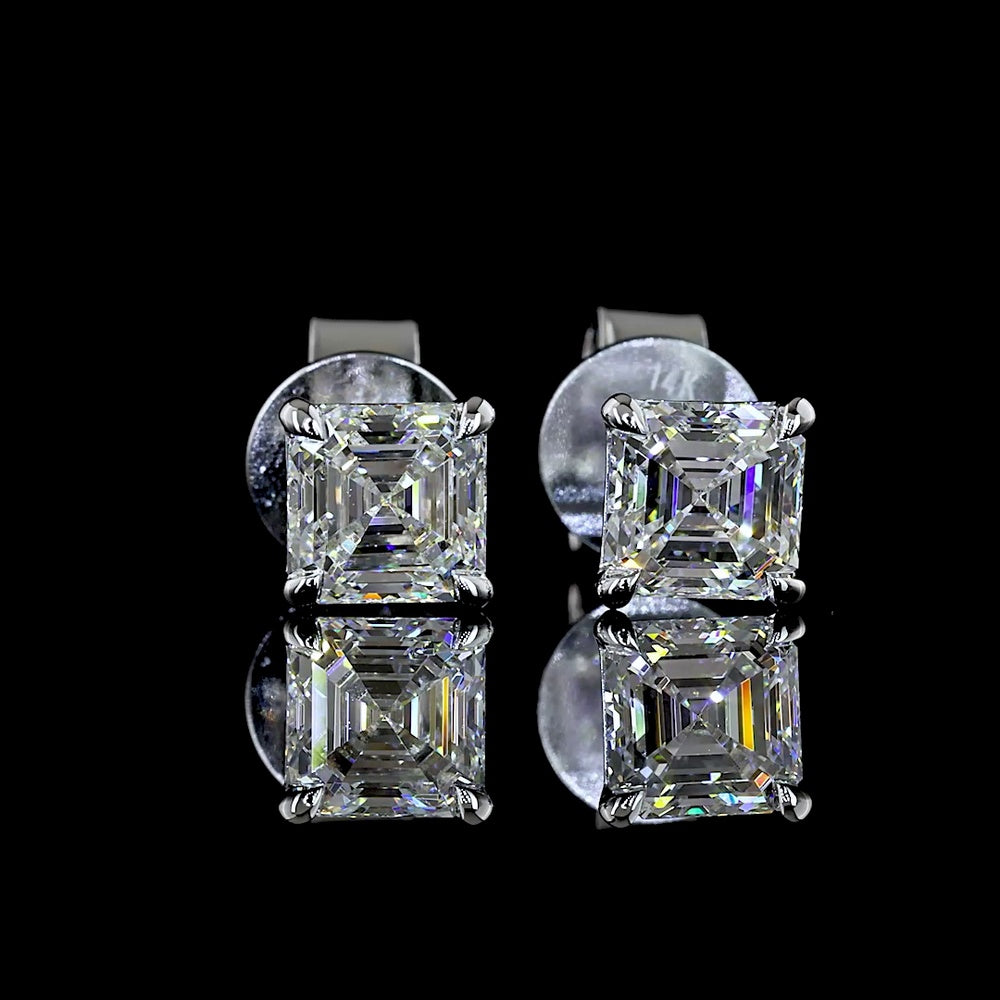 14K White Gold Asscher Cut Lab Diamond Stud Earrings - 1.07 Carat Total Weight, D VVS2 Clarity, IGI Certified - Covaloro Fine Jewelry