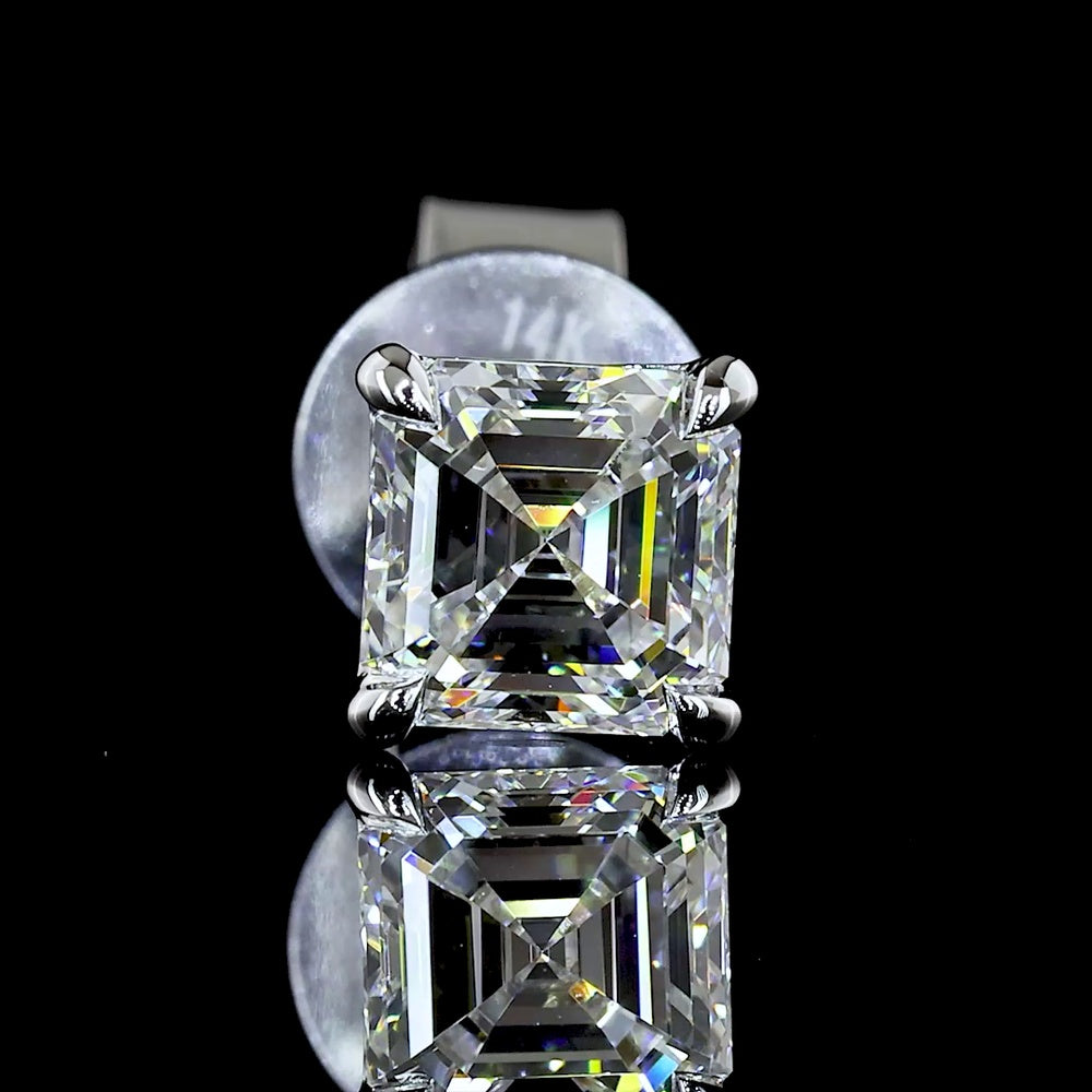14K White Gold Asscher Cut Lab Diamond Stud Earrings - 1.07 Carat Total Weight, D VVS2 Clarity, IGI Certified - Covaloro Fine Jewelry
