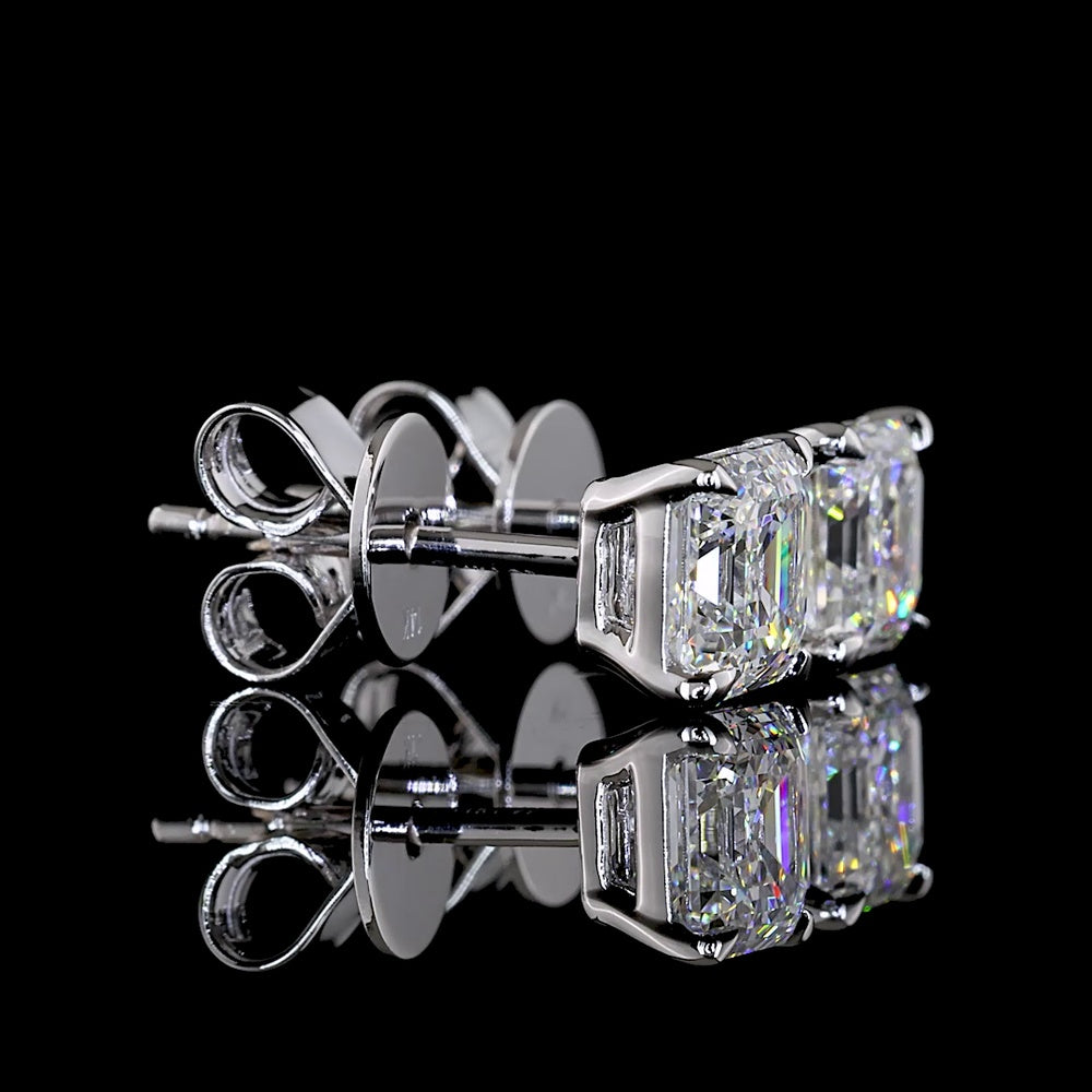 14K White Gold Asscher Cut Lab Diamond Stud Earrings - 1.55 Carats Total Diamond Weight, D VVS2 Clarity, IGI Certified - Covaloro Fine Jewelry