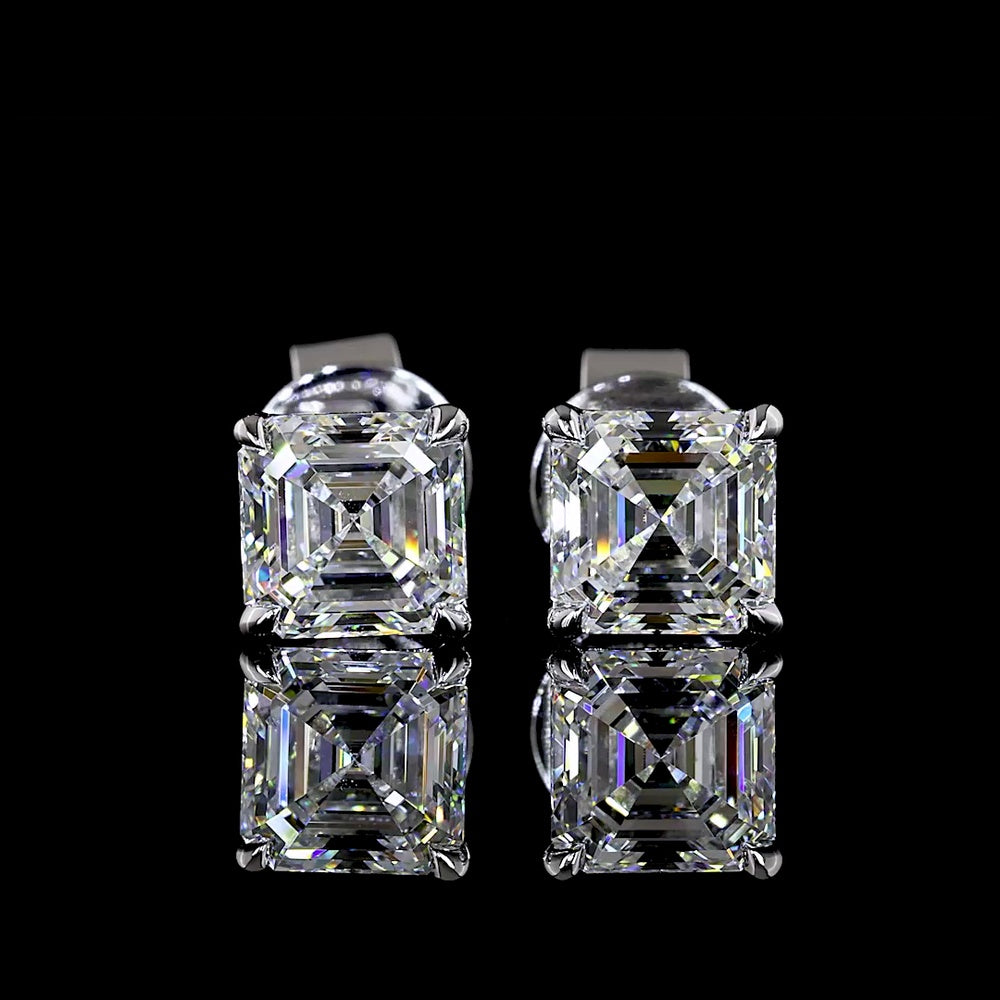 14K White Gold Asscher Cut Lab Diamond Stud Earrings - 1.55 Carats Total Diamond Weight, D VVS2 Clarity, IGI Certified - Covaloro Fine Jewelry