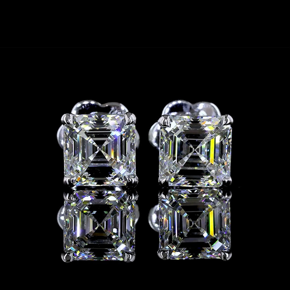 14K White Gold Asscher Cut Lab Diamond Stud Earrings - 2.50 Carat Total Weight with GIA Certification - Covaloro Fine Jewelry