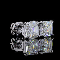 14K White Gold Asscher Cut Lab Diamond Stud Earrings - 4.18 Carat Total Weight, E-F Color VS1 Clarity, IGI Certified - Covaloro Fine Jewelry
