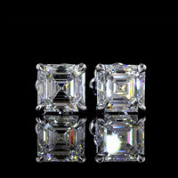 14K White Gold Asscher Cut Lab Diamond Stud Earrings - 4.18 Carat Total Weight, E-F Color VS1 Clarity, IGI Certified - Covaloro Fine Jewelry