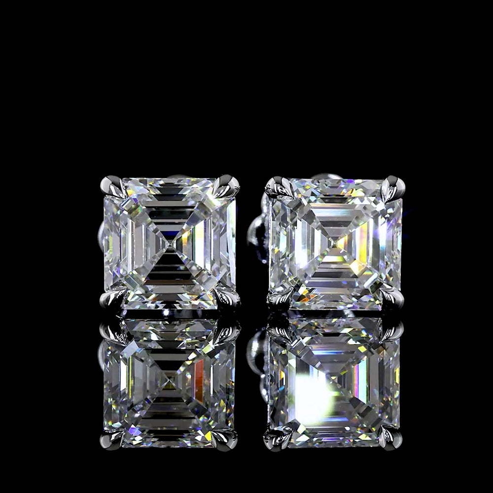 14K White Gold Asscher Cut Lab Diamond Stud Earrings - 4.18 Carat Total Weight, E-F Color VS1 Clarity, IGI Certified - Covaloro Fine Jewelry