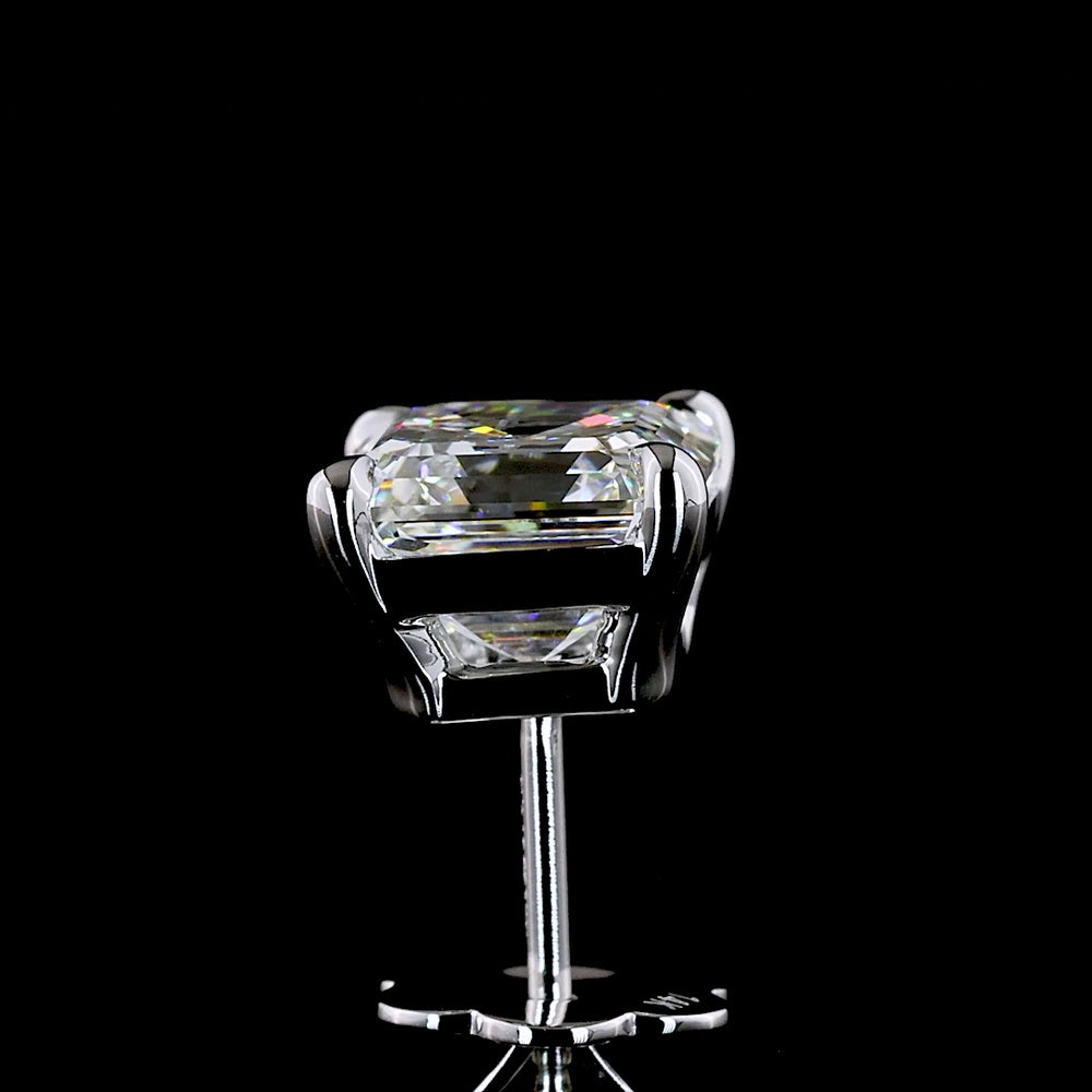 14K White Gold Asscher Cut Lab Diamond Stud Earrings - 4.18 Carat Total Weight, E-F Color VS1 Clarity, IGI Certified - Covaloro Fine Jewelry