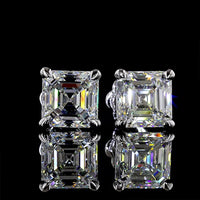 14K White Gold Asscher Cut Lab Diamond Stud Earrings - 5.10 Carat Total Weight, E-F Color, VVS2 Clarity, IGI Certified - Covaloro Fine Jewelry
