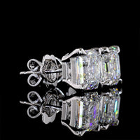 14K White Gold Asscher Cut Lab Diamond Stud Earrings - 5.10 Carat Total Weight, E-F Color, VVS2 Clarity, IGI Certified - Covaloro Fine Jewelry