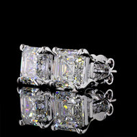 14K White Gold Asscher Cut Lab Diamond Stud Earrings - 5.10 Carat Total Weight, E-F Color, VVS2 Clarity, IGI Certified - Covaloro Fine Jewelry