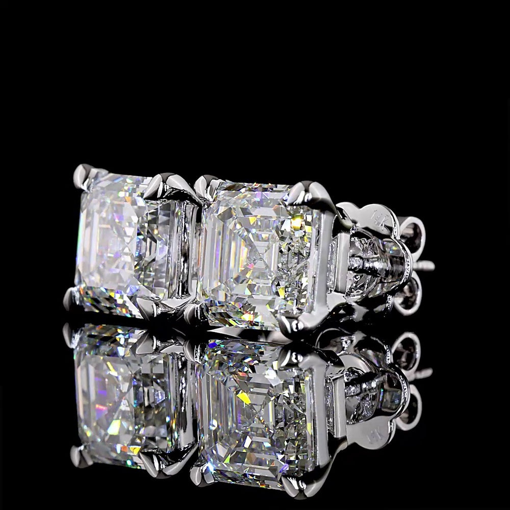 14K White Gold Asscher Cut Lab Diamond Stud Earrings - 5.10 Carat Total Weight, E-F Color, VVS2 Clarity, IGI Certified - Covaloro Fine Jewelry