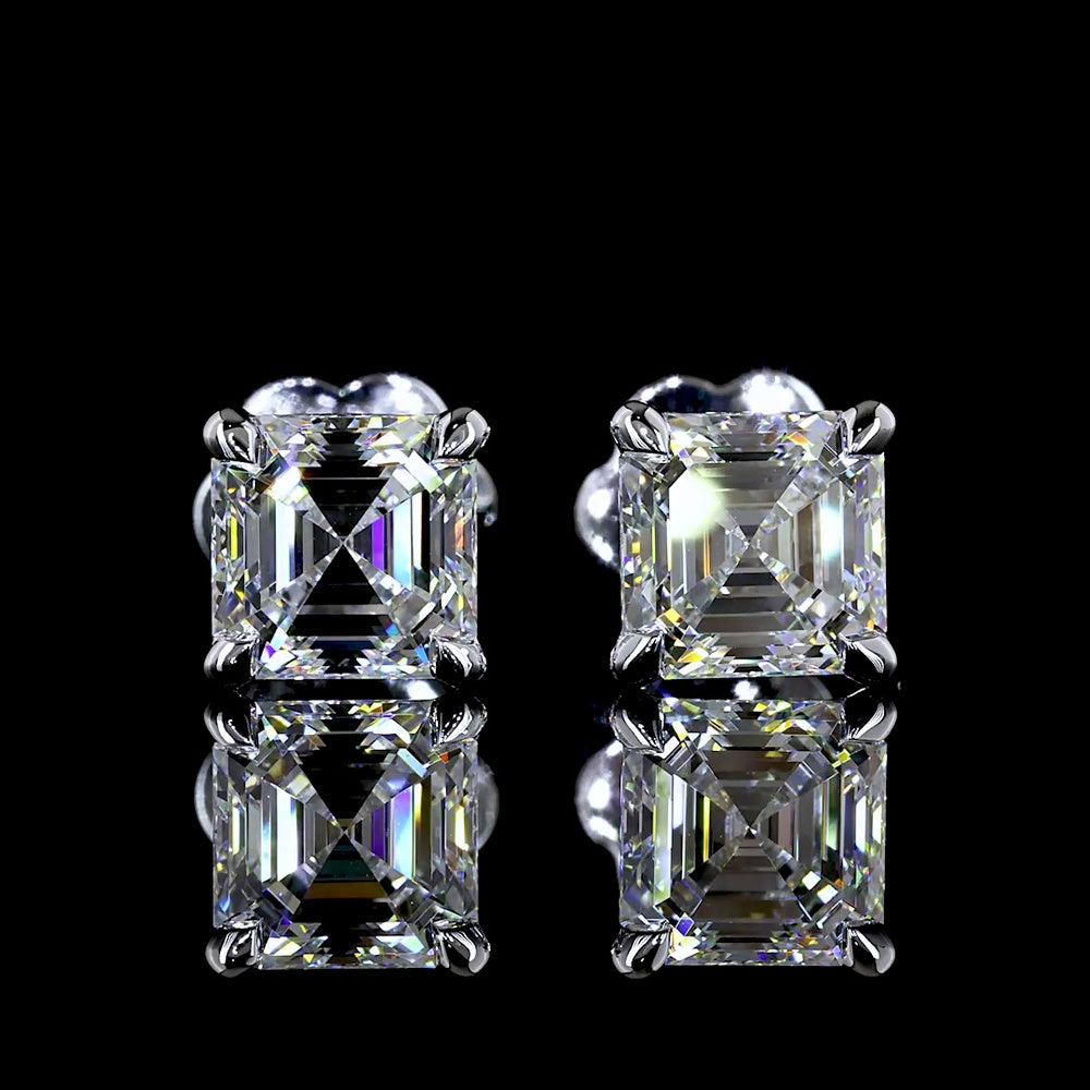 14K White Gold Asscher Cut Lab Diamond Stud Earrings - D VVS2 Clarity - 2.49 Carat Total Weight - Covaloro Fine Jewelry