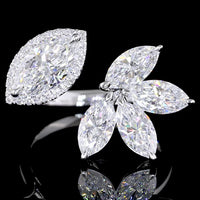 14K White Gold Asymmetric Halo Ring with 1.00 Carats Marquise Diamond and Floral Marquise Cluster - 2.94 Carats Total Lab Diamond Weight - Covaloro Fine Jewelry