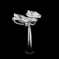 14K White Gold Asymmetric Halo Ring with 1.00 Carats Marquise Diamond and Floral Marquise Cluster - 2.94 Carats Total Lab Diamond Weight - Covaloro Fine Jewelry