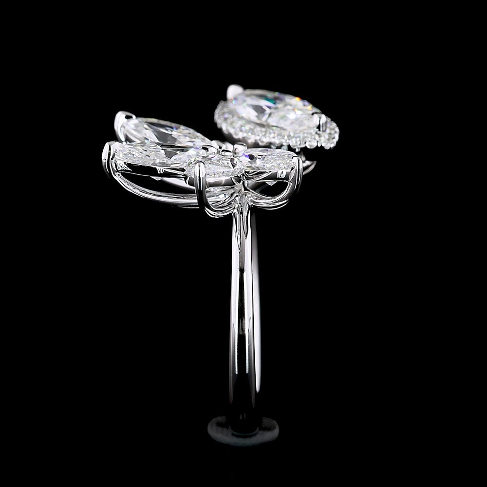 14K White Gold Asymmetric Halo Ring with 1.00 Carats Marquise Diamond and Floral Marquise Cluster - 2.94 Carats Total Lab Diamond Weight - Covaloro Fine Jewelry