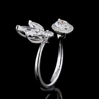 14K White Gold Asymmetric Halo Ring with 1.00 Carats Marquise Diamond and Floral Marquise Cluster - 2.94 Carats Total Lab Diamond Weight - Covaloro Fine Jewelry