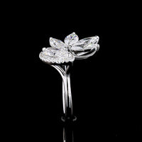 14K White Gold Asymmetric Marquise Diamond Ring with Halo and Floral Cluster Motif - 3.02 Carats Total Lab Diamond Weight - Covaloro Fine Jewelry