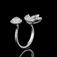 14K White Gold Asymmetric Marquise Diamond Ring with Halo and Floral Cluster Motif - 3.02 Carats Total Lab Diamond Weight - Covaloro Fine Jewelry