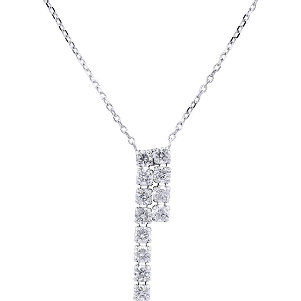 14K White Gold Asymmetrical Bar Necklace with 0.50 Carats Total Round-Cut Diamonds