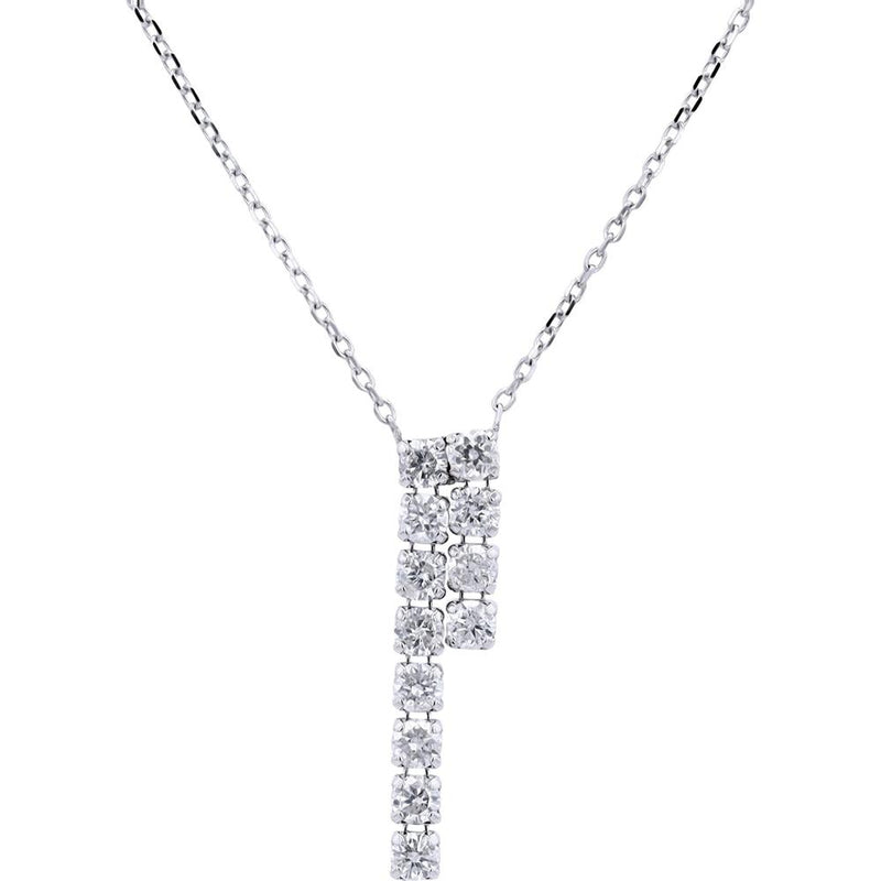14K White Gold Asymmetrical Bar Necklace with 0.50 Carats Total Round-Cut Diamonds