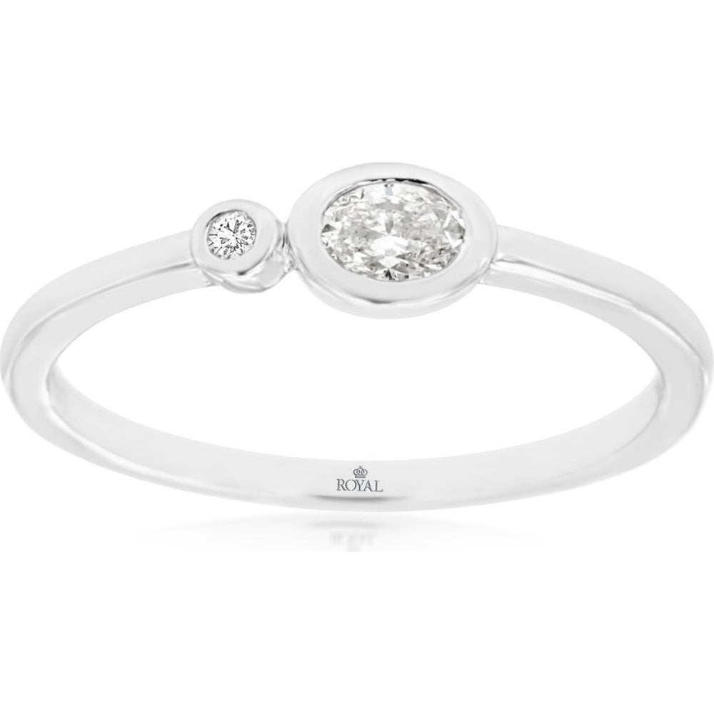 14K White Gold Asymmetrical Bezel Set Round Diamond Ring - 0.17 Carat Total Diamond Weight - Royal Jewelry