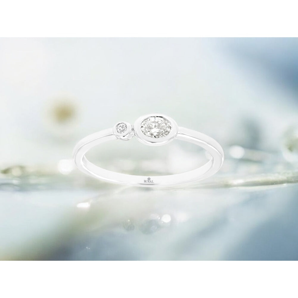 14K White Gold Asymmetrical Bezel Set Round Diamond Ring - 0.17 Carat Total Diamond Weight - Royal Jewelry