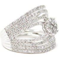 14K White Gold Asymmetrical Diamond Fashion Ring - 1.50 Carat Total Diamond Weight