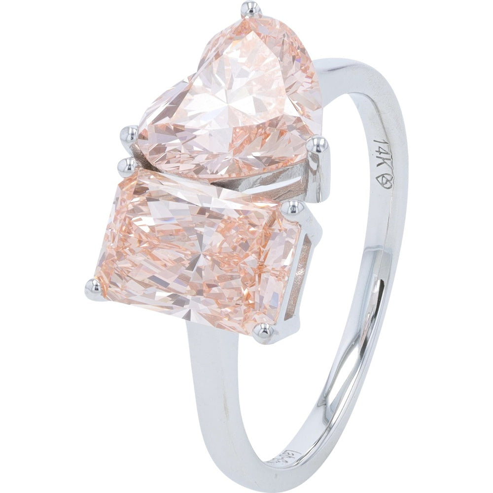 14K White Gold Asymmetrical Toi et Moi Engagement Ring with 4.00 Carat Total Weight Blush Pink Lab Grown Diamonds