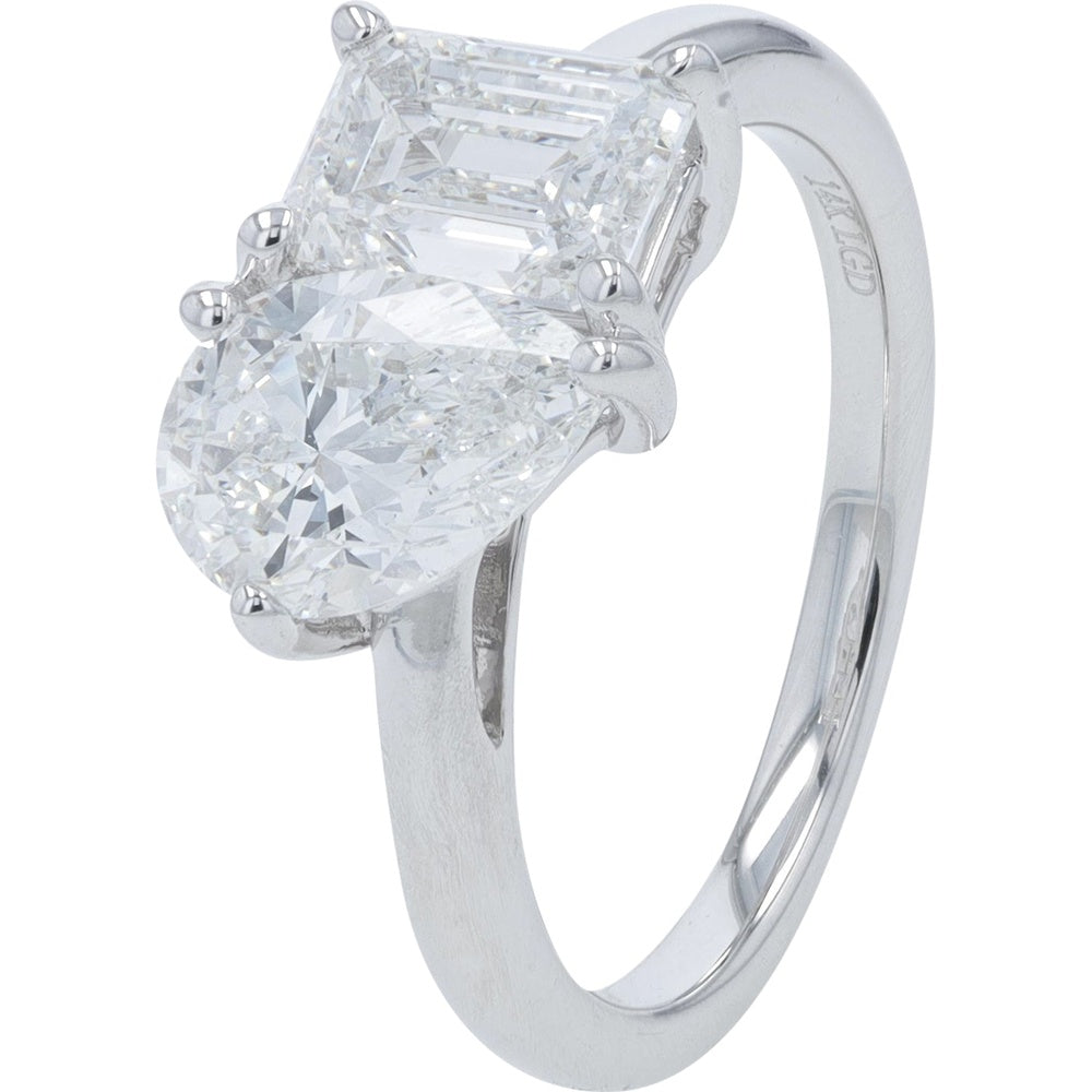 14K White Gold Asymmetrical Toi et Moi Engagement Ring with Pear and Emerald-Cut Lab Grown Diamonds - 3.00 Carat Total Diamond Weight