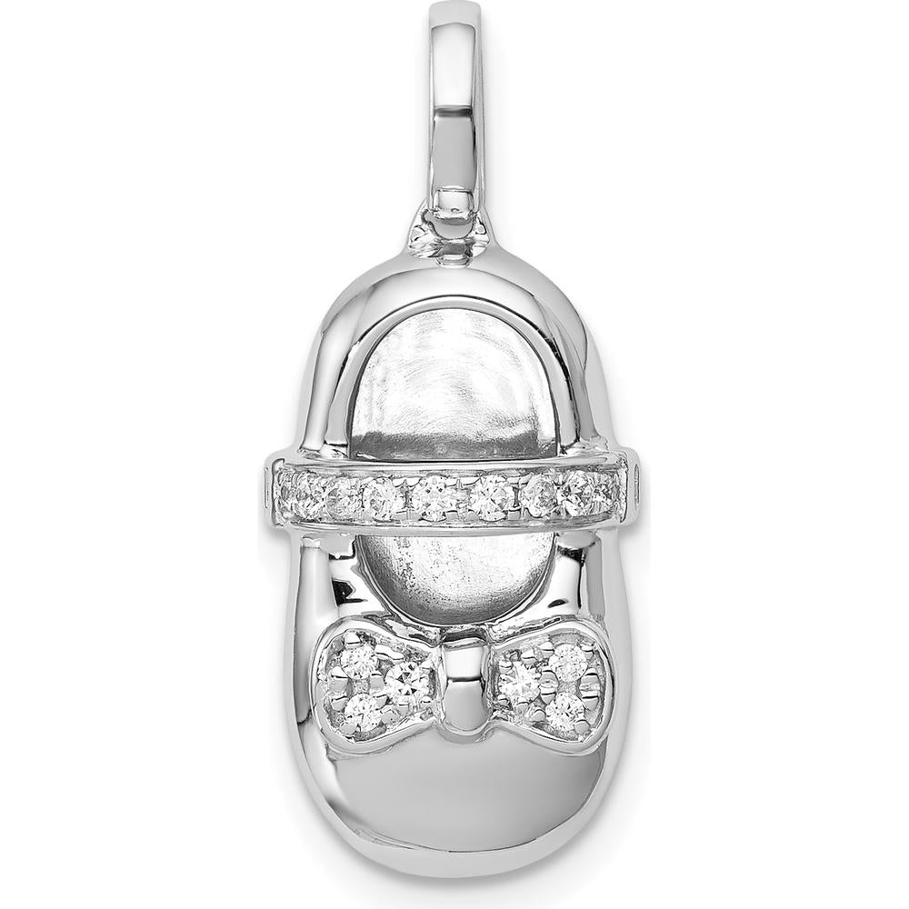 14K White Gold Baby Girl Shoe Pendant with Round Diamonds - 0.03 Carat Total Diamond Weight by Monteluci Fine Jewelry