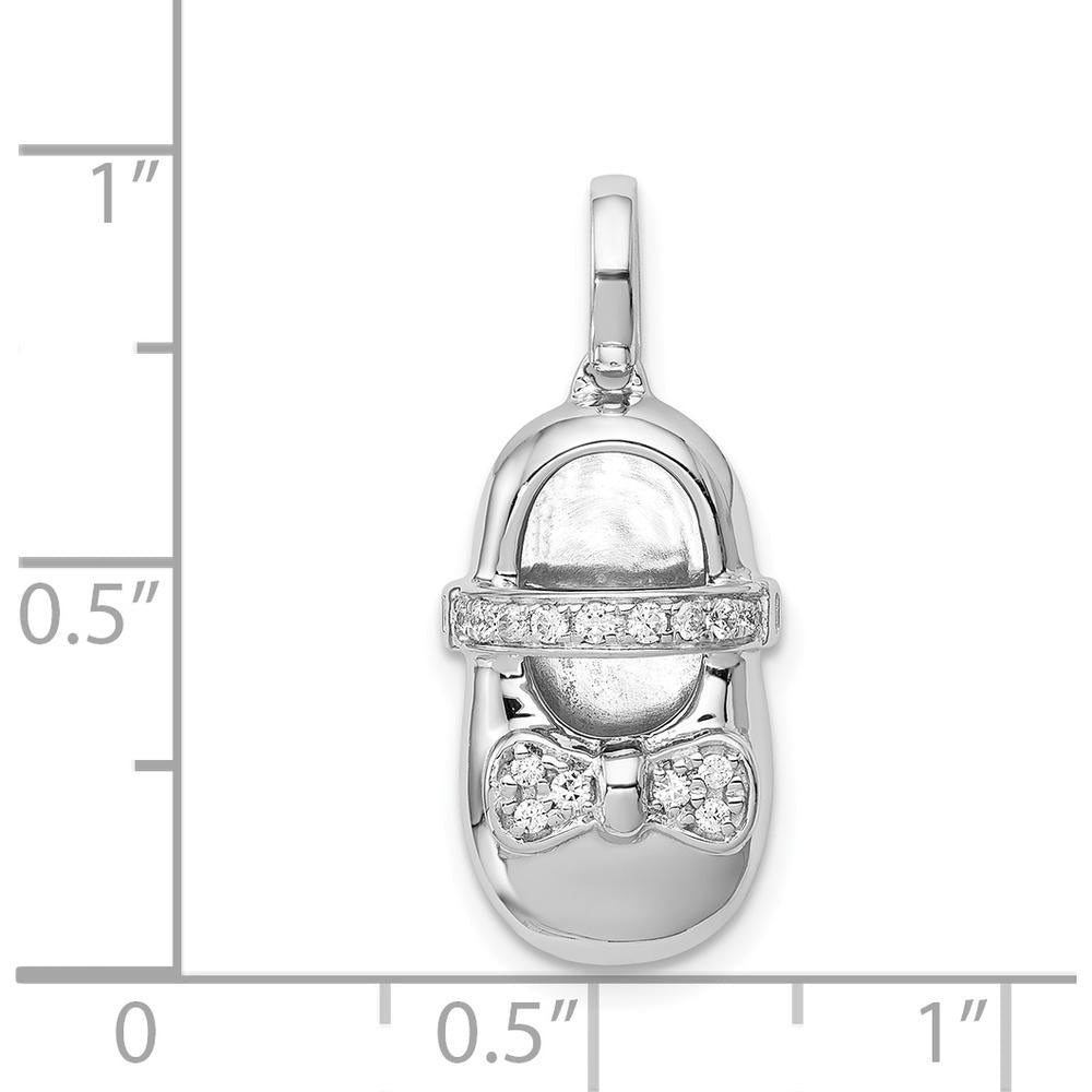 14K White Gold Baby Girl Shoe Pendant with Round Diamonds - 0.03 Carat Total Diamond Weight by Monteluci Fine Jewelry