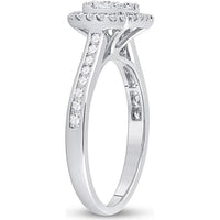 14K White Gold Baguette and Round Diamond Cluster Engagement Ring - 1/2 Carat Total Weight