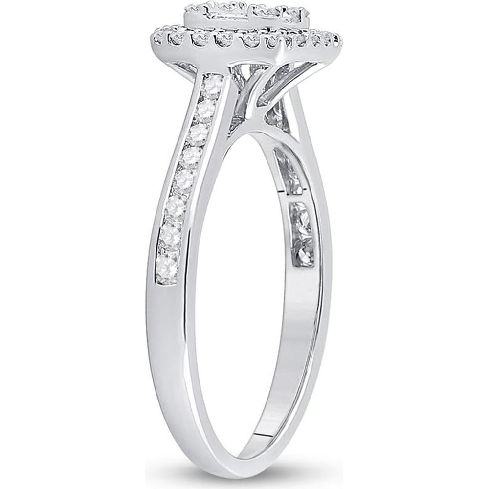 14K White Gold Baguette and Round Diamond Cluster Engagement Ring - 1/2 Carat Total Weight
