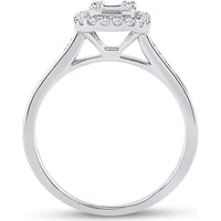14K White Gold Baguette and Round Diamond Cluster Engagement Ring - 1/2 Carat Total Weight