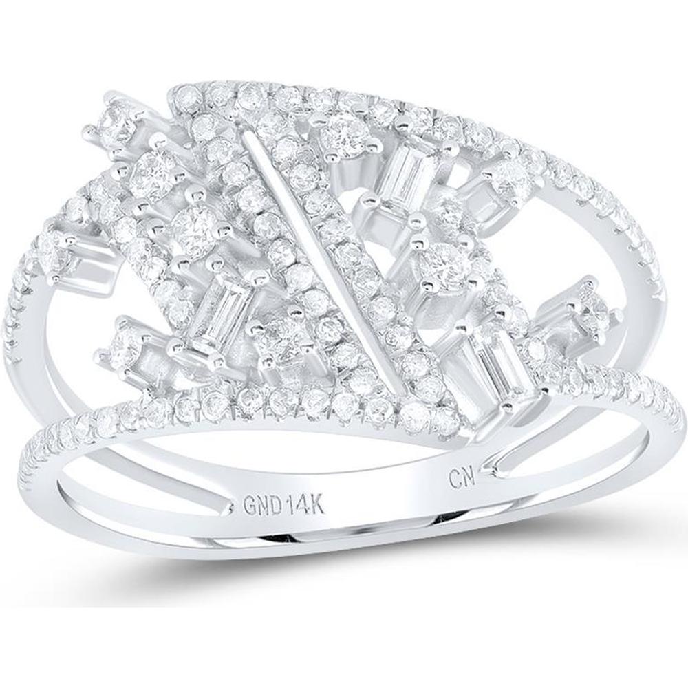 14K White Gold Baguette and Round Diamond Scattered Band Ring - 1/2 Carat Total Diamond Weight
