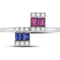 14K White Gold Baguette Blue Sapphire & Pink Sapphire Ring with Round Diamonds - 1/2 Carat Total Gemstone Weight