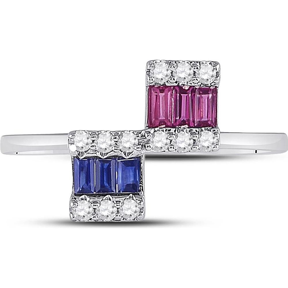 14K White Gold Baguette Blue Sapphire & Pink Sapphire Ring with Round Diamonds - 1/2 Carat Total Gemstone Weight
